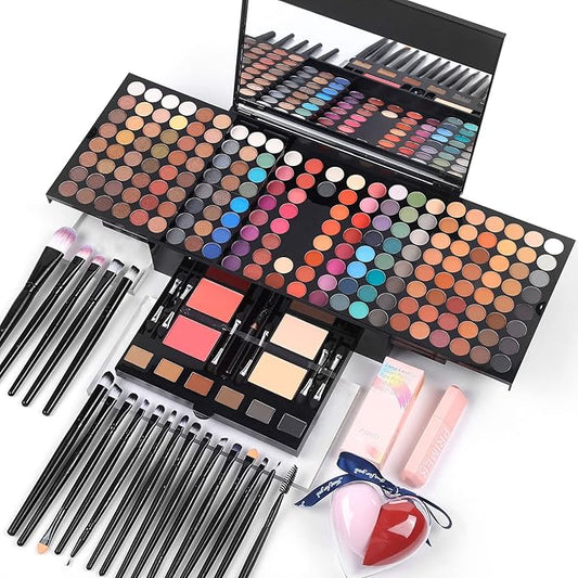 Makeup Gift Sets For Women - 190 Colors Makeup Palette Include Eyeshadow, Blushes, Eyebrow Powder,Eye Pencil,Mirror+20Pcs Makeup Brushes+Eyeshadow Primer+2Pcs Sponge Puff Make Up Set (Makeup Set A)-VeraVaultWomen
