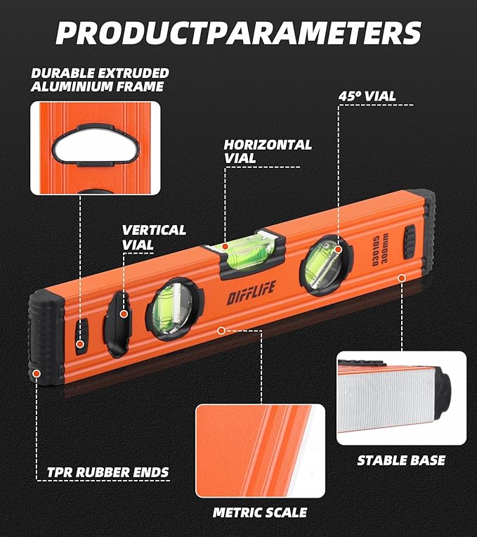 12" Level & Tool Aluminum Reinforced Torpedo Level (12inch)
