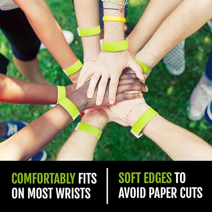 1,000 WristCo Lime Green Tyvek Wristbands for Events Tamper-Proof Design & Fluorescent Color Prevent Reuse Premium-Grade Bracelets for Hospital & Medical ID, Party & VIP Identification