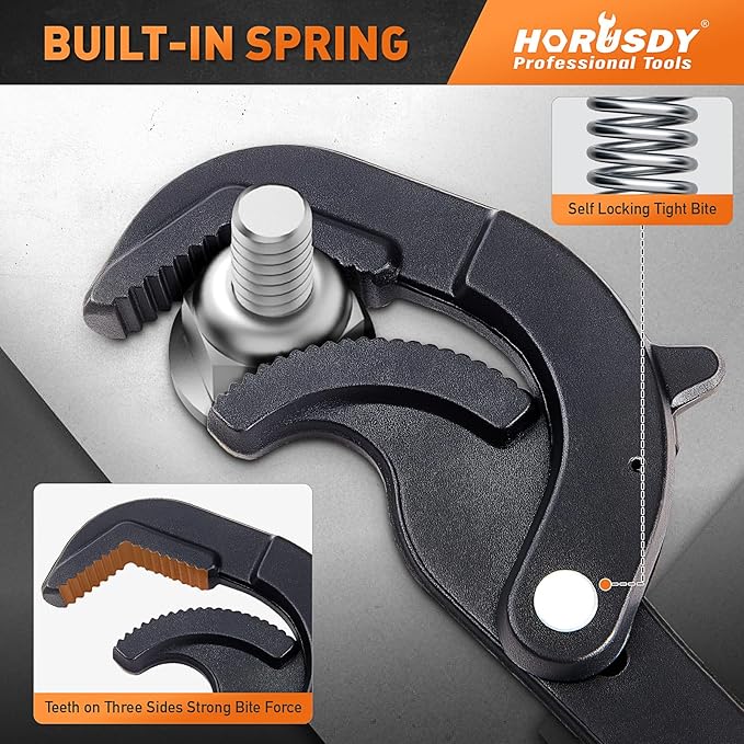 HORUSDY Heavy Duty Pipe Wrench Set, 10” and 15” Self-Adjusting Pipe Wrenches for Plumbing and HVAC, 2-Piece Pipe Vise Tool Kit for Standard and Irregular Nuts, Pipes, Fixtures – Pipe Wrench Set