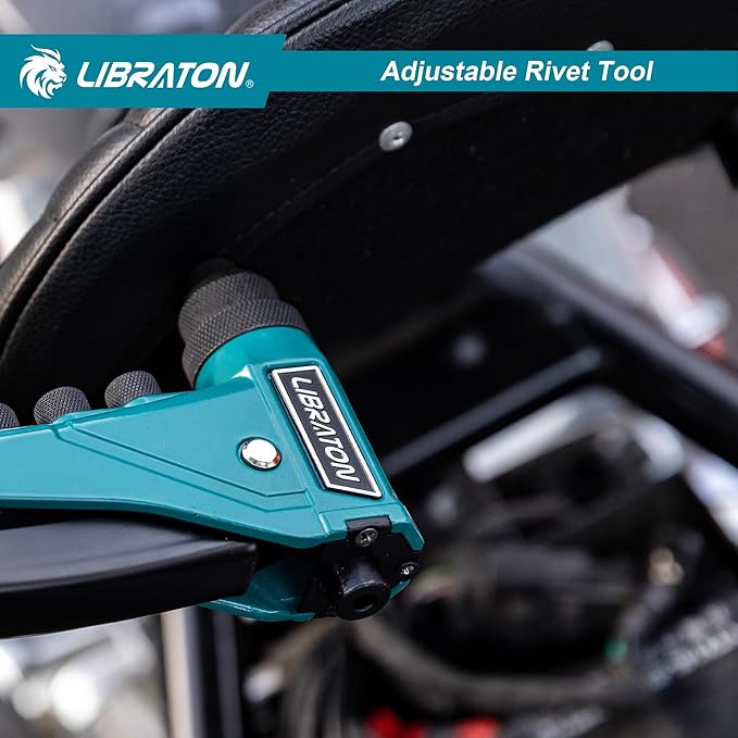 LIBRATON Heavy-Duty Rivet Gun, Pop Rivet Gun Set, Professional Hand Riveter, Manual Riveting Tool with 160 Aluminum Rivets, Includes 4 Drill Bits, 4 Tool-Free Interchangeable Nozzles, Storage Case