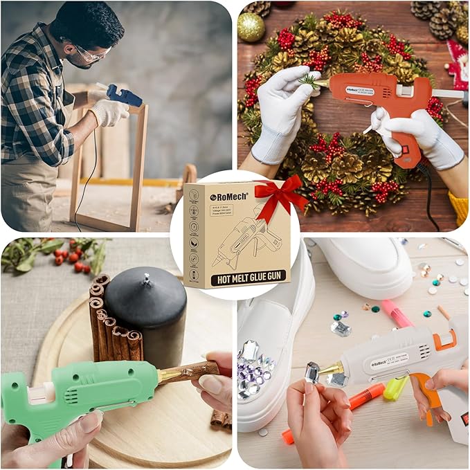 ROMECH Full Size Hot Glue Gun with 60/100W Dual Power and 21 Hot Glue Sticks (7/16"), Fast Preheating Heavy Duty Industrial Gluegun with Storage Case for Crafting, DIY and Repairs (White)