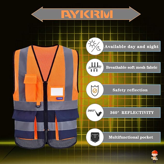 SMALL High Visibility Mesh Safety Reflective Vest with Pockets and Zipper