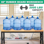 HABUTWAY Height Adjustable Workbench, 60"x20" 2000 Lbs Capacity Solid Wood Work Station Heavy-Duty, with Power Outlets, for Garage Party Shop Office