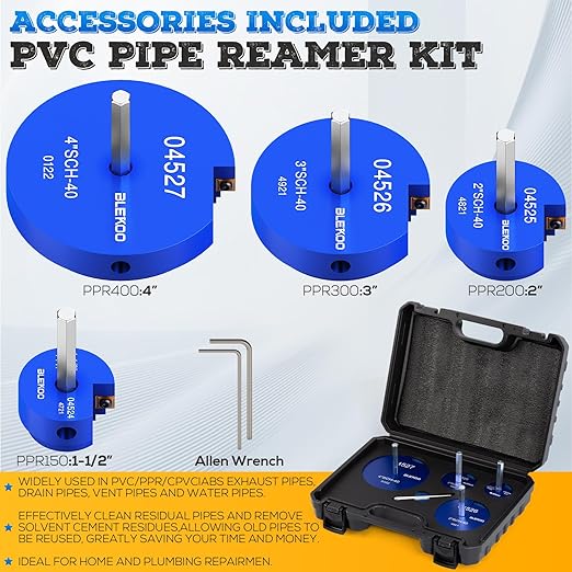 4PCS PVC Pipe Reamer Kit - SCH40 Aluminum Deburring Tool Kit (1" to 4") | Dual-Blade Technology | Deburring Tool for PVC & ABS Pipes | Fits Standard 1/2" Drills