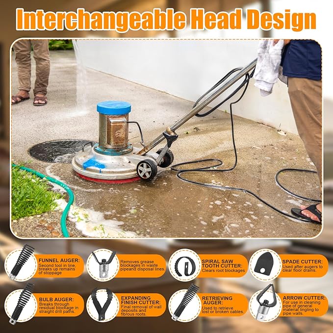 17 Pcs Drain Cleaning Tools, Drain Snake Drill Attachment Cutter and Auger Set, Plumbing Auger Compatible with 50ft-100ft Sewage Cleaning Machines Fits 5/16 Inch to 3/4 Inch Snake Cables