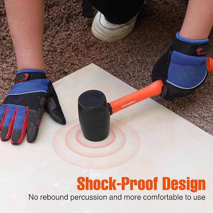 ValueMax 16oz Rubber Mallet Hammer, Fiberglass Handle, Double-Faced Soft Mallet, Soft Blow Tasks without Damage for Camping, Flooring, Tent Stakes, Woodworking