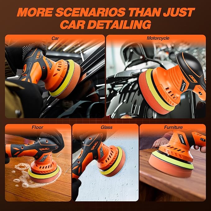 Saker Cordless Buffer Polisher, 6 Inch Fast Charging Portable Car Polishing Kit with 2PCS 12V 2000mAh Batteries, Polisher for Car Detailing Polishing Waxing