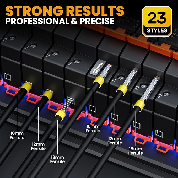 SOMELINE Ferrule Hexagonal Crimping Tool Kit, 23 Sizes Ferrules, 24-8 AWG Ferrule Crimper, with Ratchet Crimping Pliers and Wire Stripper, Hexagonal Crimp Pliers Ferrule Terminal Kit