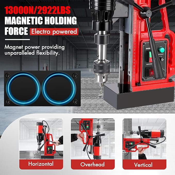 1550W Magnetic Drill Press, 500RPM Portable Mag Drill Press with 2 Inch Boring Diameter, 10-Speed Core Drilling Machine, Single Track Electric Drilling Tool for Metal Working, Industrial