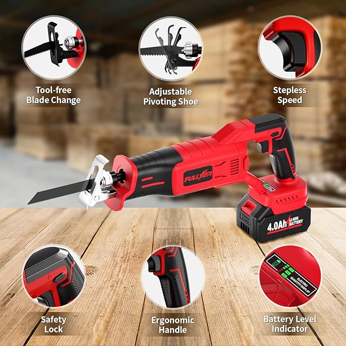 Reciprocating Saw Cordless, 0-3500 SPM Power Reciprocating Saw, Tool-Free Blade Change, Brushless Recipro Saws with 2 * 4.0Ah Battery & 4 Blades, Cordless Saw for Wood/Metal/Plastic Cutting