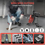 50FTx1/2 Inch Drain Cleaner Machine with Wheels, Sewer Snake Electric Drain for 2" to 4" Pipes, Plumbing Snake Auger Cleaner with 6 Cutter & Foot Switch for Sewer, Sink, Toilet, Bathroom