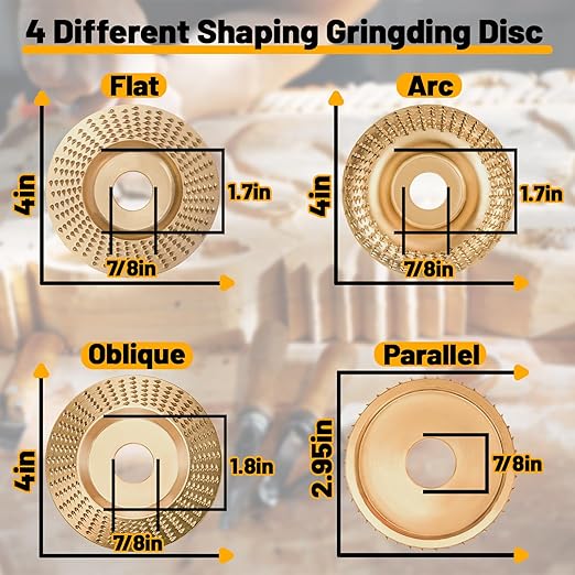 4PCS Angle Grinder Wood Carving Disc Set for 4" or 4 1/2" Attachment, Stump Tool Grinder Disc Wheel Attachments for Woodworking, Wood Shaping Carving Disc for Wood Cutting