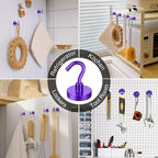 MIKEDE Magnetic Hooks, 40Lbs+ Heavy Duty Magnet Hooks for Cruise Cabins, Super Neodymium Hanging Hooks Strong Magnets with Hook for Fridge, Magnetic Hanger for Grill, Toolbox, Storage(Purple, 10 Pack)