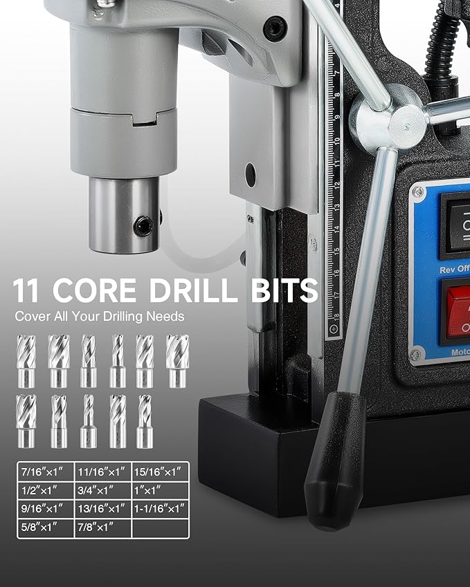 ZELCAN Mag Drill Press with 11 Pcs Bits, 1550W Portable Magnetic Drill Press with 2" Boring Diameter, 0-580 rpm Stepless Speed & Reversible Direction, 2922 lbf Power Magnetic for Metal Surface