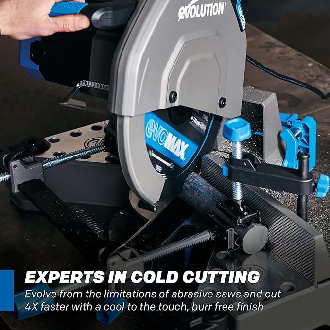 Evolution S14MCS 14" Mitering Chop Saw | Cold Cut Steel Cutting Saw | EVOMAX Intelligent Motor & Blade | 3500+ Cuts | Burr-Free Cuts | Shadow Guide | +/-46° Miter | Soft Start | Reinforced Base