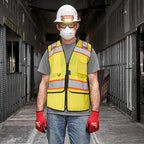 A-SAFETY High Vis Reflective Safety Vest for Men Women Zipper Ipad Pockets Mesh Construction Apparel Neon Vest for Work