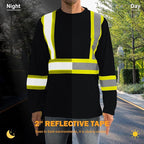 Hi Vis Safety Long Sleeve Shirts，High Visibility Class 3 T Shirts with Reflective Strips and Pocket, Quick Dry Mesh Construction Work Shirt for Men/Women (Black,6XL)