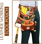 Leather Tool Belt 8 Pockets Leather Tool Pouch | Carpenters Tool Belts For Men Construction Tools Apron Tool Bag Organizer Utility Pouches (Maroon, Standard)