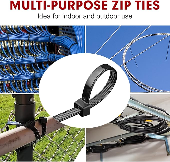 Zip Ties, RAZCC 1200pcs Black Cable Zip Ties 12 Inch, Heavy Duty Plastic Wire Ties with 70lb Tensile Strength, Self-Locking Black Nylon Tie Wraps for Indoor and Outdoor