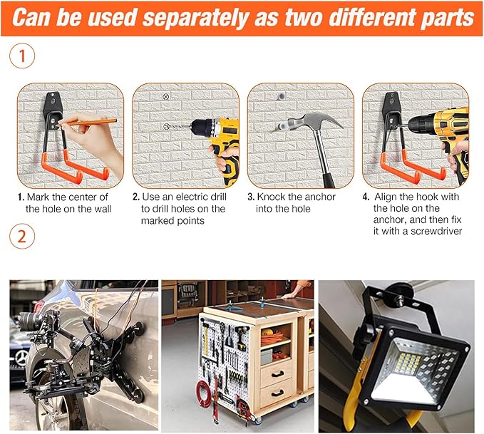 Heavy Duty Large Magnetic Hooks, 2 Pack Strong Magnet Hooks for Power Drill,Garden Tools,Hose,Straps,Steel Pegboard,Workshop,Anti-Scratch Magnetic Garage Hooks,Magnetic Cable Holder