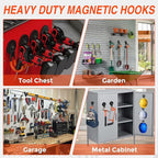 3 PCS Magnetic Garage Storage Hooks, Strong Magnetic Hooks Heavy Duty, Large Magnet Hooks for Hanging Heavy Duty Garage Tools and Garden Tools
