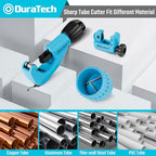 DURATECH 3-Piece Pipe Cutter Set, Tubing Cutter with Derubbing Tool, Mini Tube Cutter and Tube Reamer, Cutting Capacity 1/8" to 1-1/8", Perfect for Copper, Aluminum, Brass, and PVC Tube