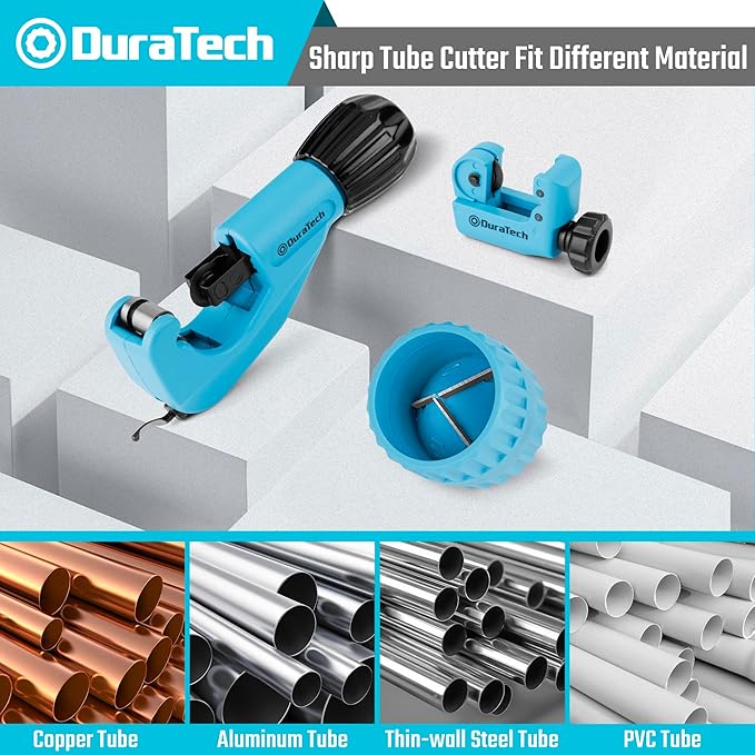 DURATECH 3-Piece Pipe Cutter Set, Tubing Cutter with Derubbing Tool, Mini Tube Cutter and Tube Reamer, Cutting Capacity 1/8" to 1-1/8", Perfect for Copper, Aluminum, Brass, and PVC Tube