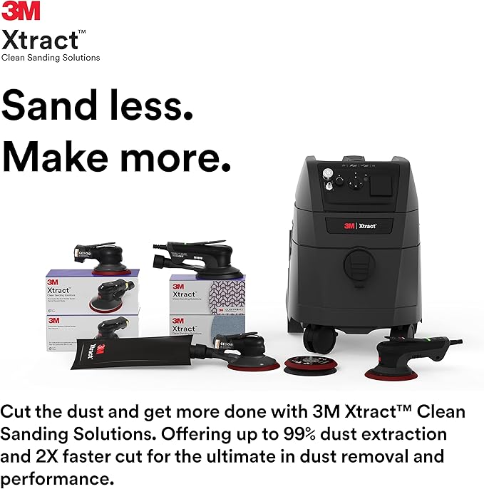 3M Xtract Electric Random Orbital Sander, Ergonomic and Lightweight ROS, 88758, 5 in, Central Vacuum, 3/16 in Orbit, 110V, 350W Motor, Metal Fabrication, Woodworking, Black