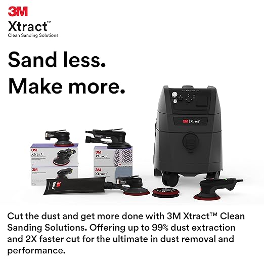 3M Random Orbital Sander, Xtract Pneumatic 88948, 5 in, Self-Generated Vacuum, 3/8 in Orbit, Ergonomic and Lightweight ROS, 209W Motor, Dust Extraction
