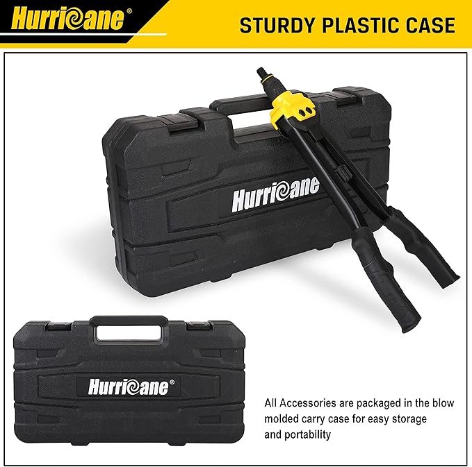 HURRICANE 16” Rivet Nut Tool, Hand Rivet Nut Tool with 13 Metric and SAE Mandrels, 130Pcs Threaded Rivet Nuts, Auto Release Nutsert Rivnut Tool, Durable Riveter Nutsert Hand Tool, Sturdy Plastic Case