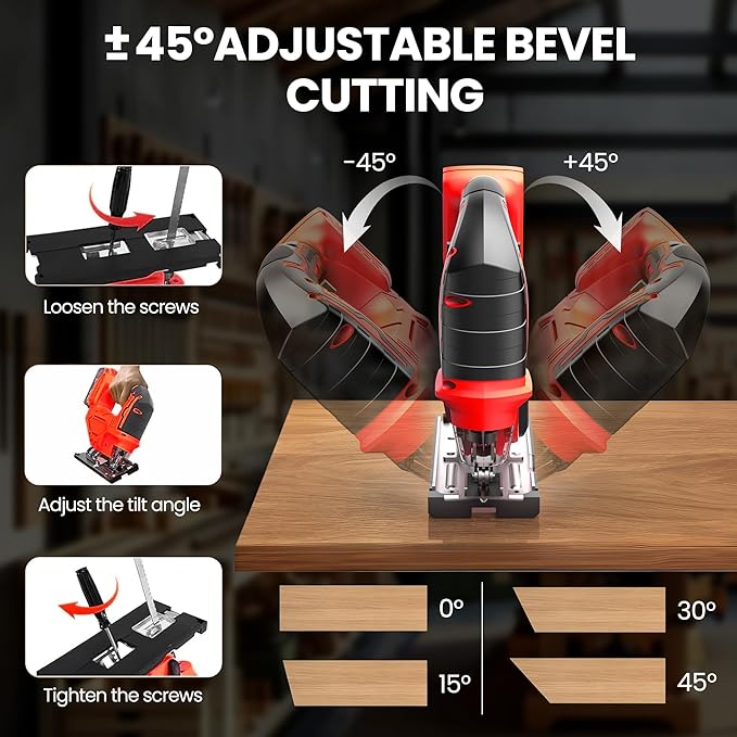 Jig Saw for Milwaukee 18V Battery, Cordless Jigsaw with LED Work Light, 0°-45°Bevel Cuts, 3 Orbital Settings for Straight/Curve/Bevel/Circle Cutting(Battery not Included)