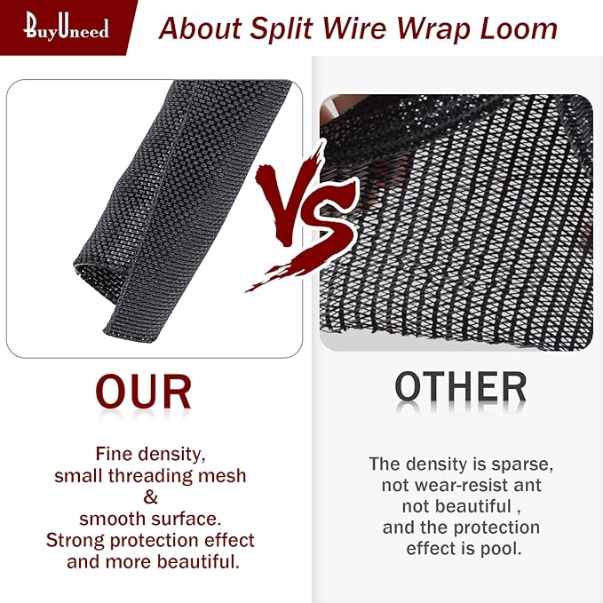 Black Braided Cable Management Sleeves Wire Loom Tubing Cord Protector Self-Wrapping (3/4"-12Feet)