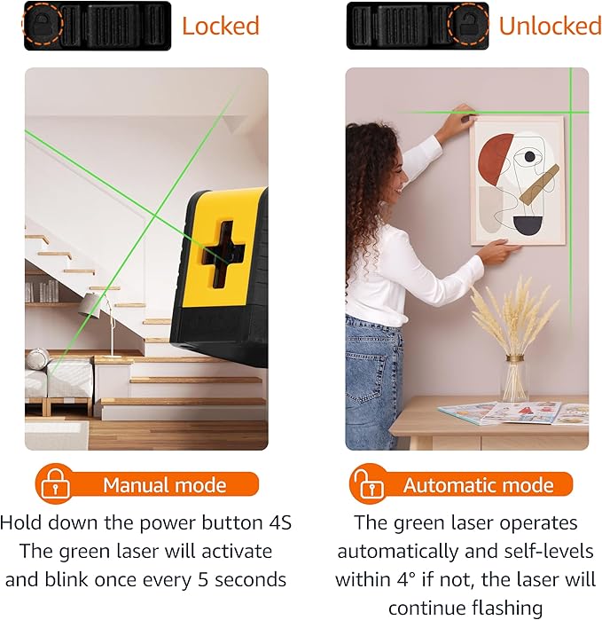 Amazon Basics Horizontal/Vertical and Cross-Line Class II Laser Level, 59 ft / 708 in, Yellow/Black