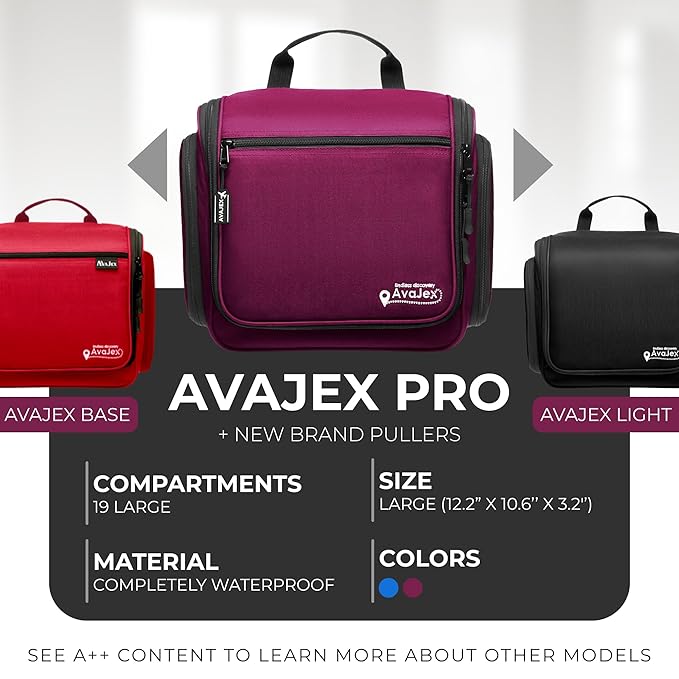 Large Hanging Toiletry Organizer - Travel Toiletry Bag for Men and Women - Waterproof Hygiene Bag with Metal XXL Swivel Hook, Sturdy Zippers and 19 Compartments for Toiletries, Makeup (Purple)