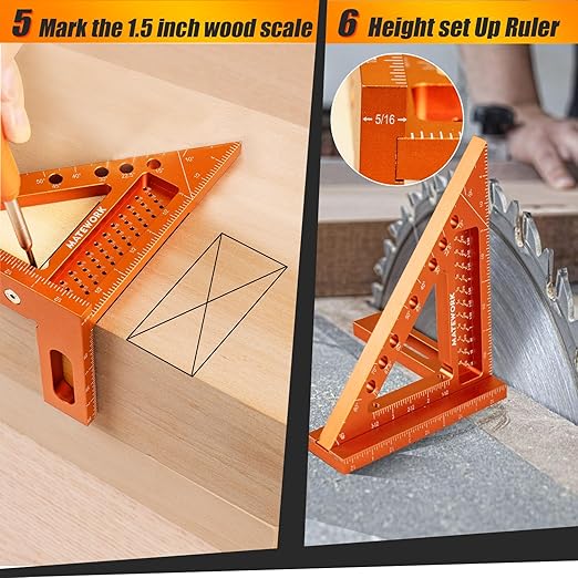 Carpenter Square, 4 inch Aluminum Carpenter Square Tool, Draw Angle Measuring Ruler Tool for Woodworking, Rafter Square Orange