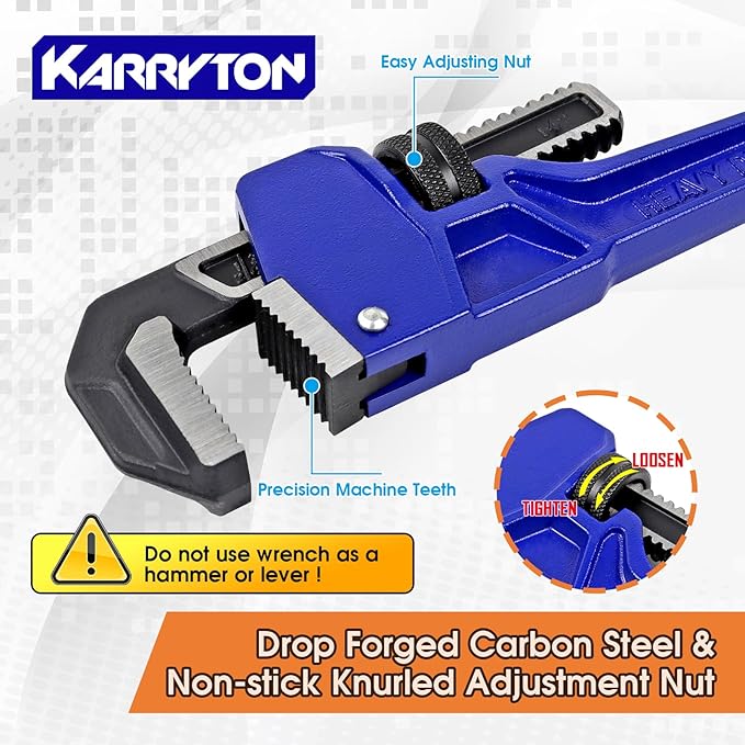 Pipe Wrench set,8" 10" 14" 18" Adjustable Jaw Opening Cast Iron Straight Handle Plumbing Wrench, Perfect Plumbers Tool for Oil Field, Plumbing, Auto Repair, Construction and Mechanics