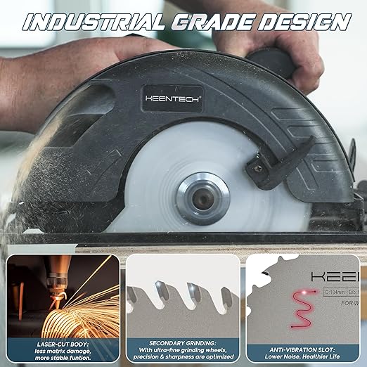 KEENTECH 7-1/4 Inch Woodworking Circular Saw Blade 24T, Non-Stick Coating, Tungsten Carbide Tipped, ATAF Grind, 5/8 Inch Arbor Hole with Diamond Cutout