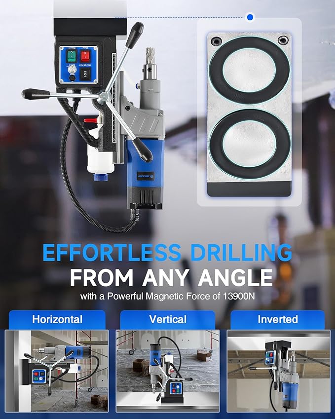 ZELCAN Mag Drill Press with 11 Pcs Bits, 1550W Portable Magnetic Drill Press with 2" Boring Diameter, 0-580 rpm Stepless Speed & Reversible Direction, 2922 lbf Power Magnetic for Metal Surface