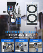 ZELCAN Mag Drill Press with 6 Drill Bits, 1550W Portable Magnetic Press with 2" Boring Diameter, 0-580 rpm Stepless Speed & Reversible Direction, 2922 lbf Power Magnetic