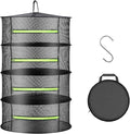 1.5ft Herb Drying Rack Net Mesh with Green Zippers Hydroponics, Bonus Hook Drying Rack for Plant Bud Seed, Mesh Hanging Plant Dry, Herb Dry Net for Garden (4 Layers, Green Zipper)