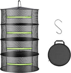 1.5ft Herb Drying Rack Net Mesh with Green Zippers Hydroponics, Bonus Hook Drying Rack for Plant Bud Seed, Mesh Hanging Plant Dry, Herb Dry Net for Garden (4 Layers, Green Zipper)