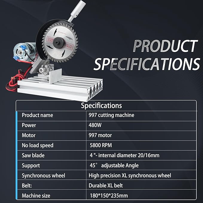 RATTMMOTOR 5" Mini Table Saw for Craft Q99-7 Multipurpose Portable Small Hobby Table Saw Cutting Machine 110V-220V, 0-45° Angle Adjustable, 997 Motor 18000RPM with 480W Power Supply for Crafts