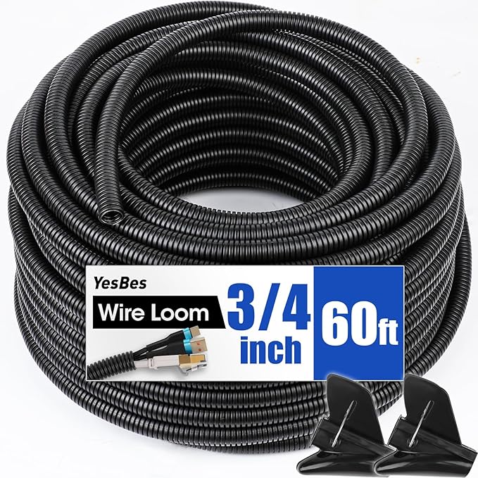60 FT Wire Loom 3/4 Inch, Split Wire Loom Tubing Wire Conduit, Wire Protector Tubing – Black