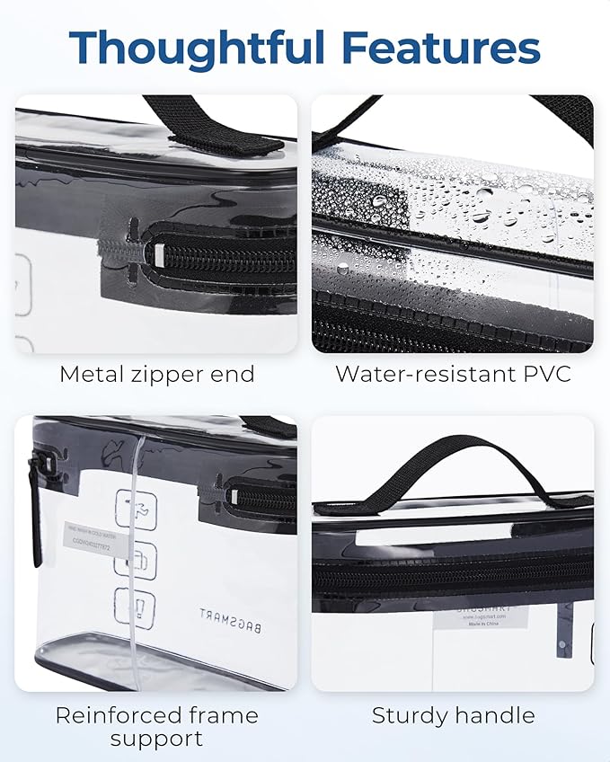 BAGSMART TSA Approved Toiletry Bag, 2 Pack Clear Makeup Cosmetic Bag Organizer, Quart Size Travel Bag for Toiletries, Carry-on Travel Accessories Essentials, Gray-2pcs