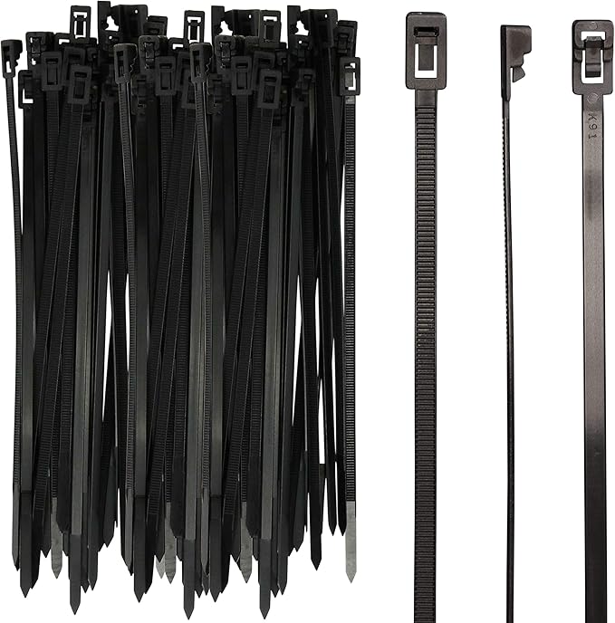 250-Count Reusable 8-inch UV Resistant Nylon Cable Zip Ties, Black