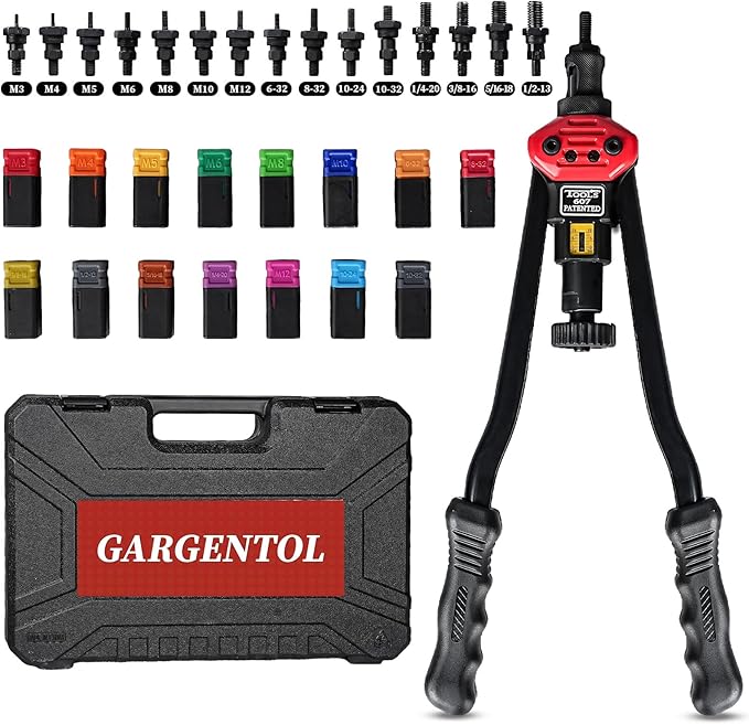 Rivet Nut Tool Kit, 16-Inch Rivnut Tool with 15 Metric & SAE Mandrels and Rivet Nut Gun, Rivnut Tool Kit Assortment, Nutsert Tool Kit with Carrying Case (UK-MZTZ0104)