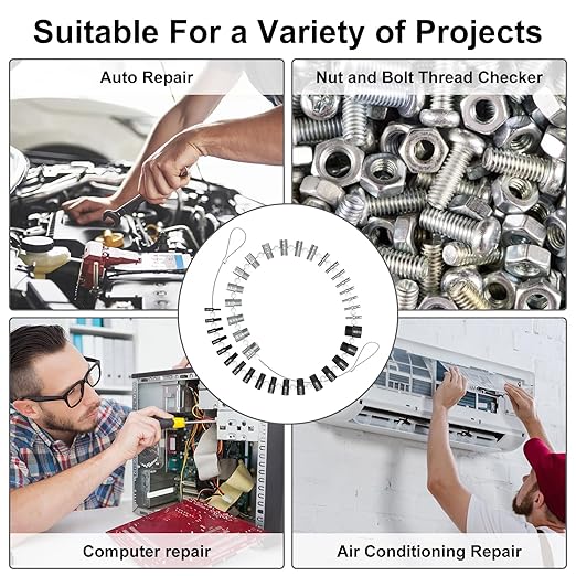 (Patent)CKE Upgraded Nut & Bolt Thread Checker Wire Loop Design - 44 Male/Female - Inch & Metric Detachable Nut and Bolt Thread Size Checker Identifier Gauges