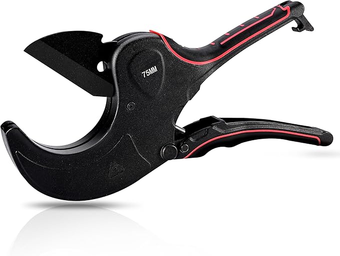 PVC Pipe Cutter Tool, Heavy-Duty PVC Pipe Cutter 3 Inch, 75mm Plastic Pipe Cutter with SK5 Blade and Aluminum Alloy Body, Ratcheting Pipe Cutter and PVC Cutters for PEX, PPR, Hoses and Plumbing Pipes