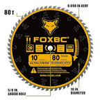 FOXBC 10-Inch Table Saw Blade, 80-Tooth, Ultra Finish Wood Cutting, 5/8-Inch Arbor